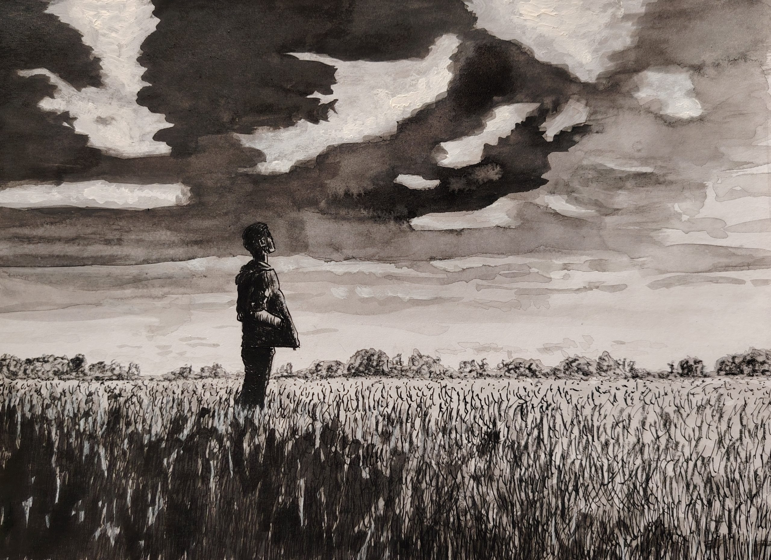 dessin encre paysage