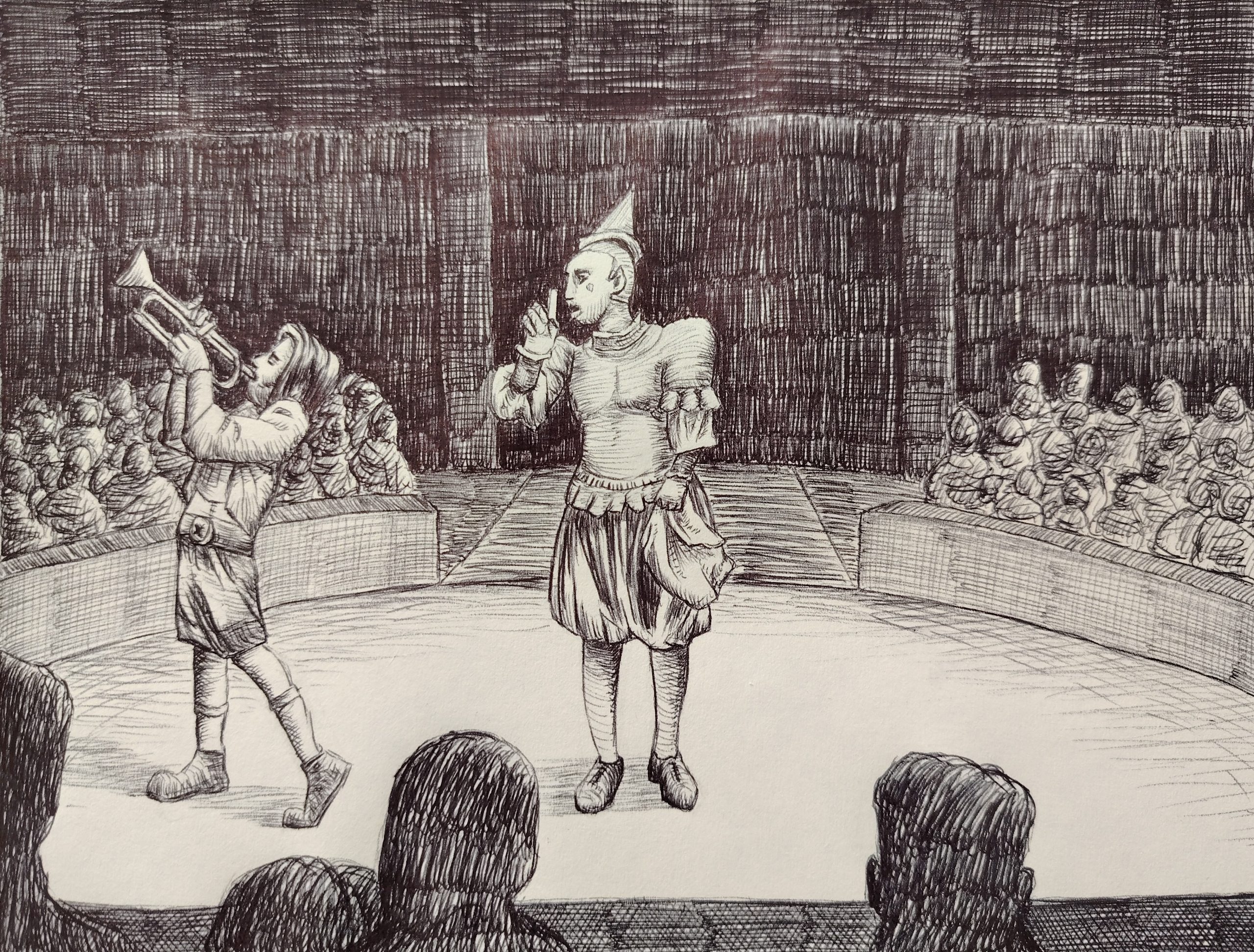 dessin stylo bille scène de cirque