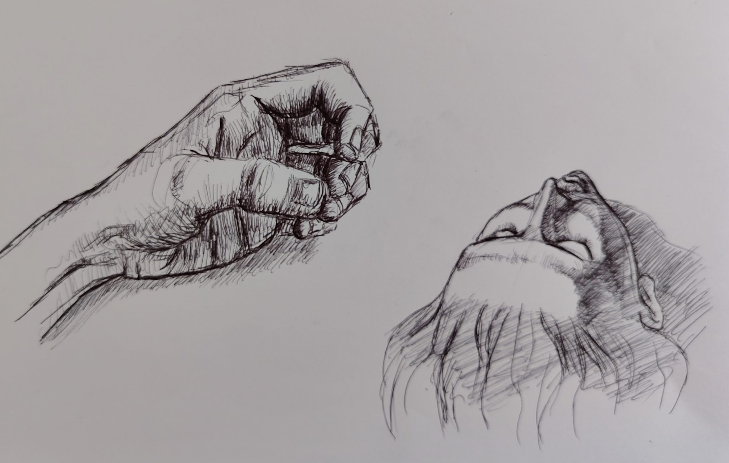 dessin au stylo main et tête